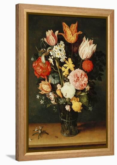 Tulips, Roses and Other Flowers in a Glass Vase-Hendrik Avercamp-Framed Premier Image Canvas