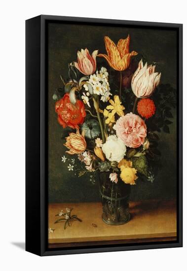 Tulips, Roses and Other Flowers in a Glass Vase-Hendrik Avercamp-Framed Premier Image Canvas