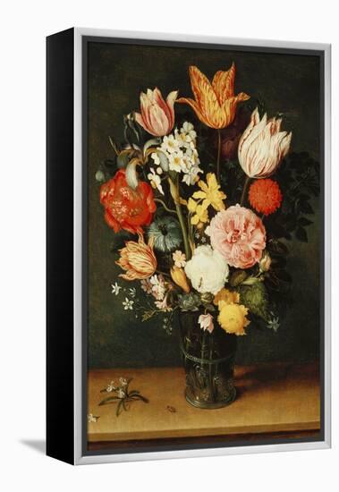 Tulips, Roses and Other Flowers in a Glass Vase-Hendrik Avercamp-Framed Premier Image Canvas