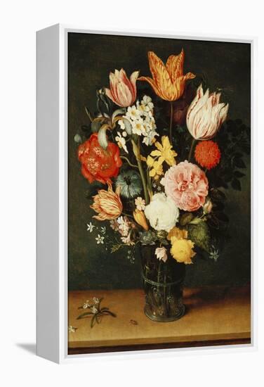 Tulips, Roses and Other Flowers in a Glass Vase-Hendrik Avercamp-Framed Premier Image Canvas