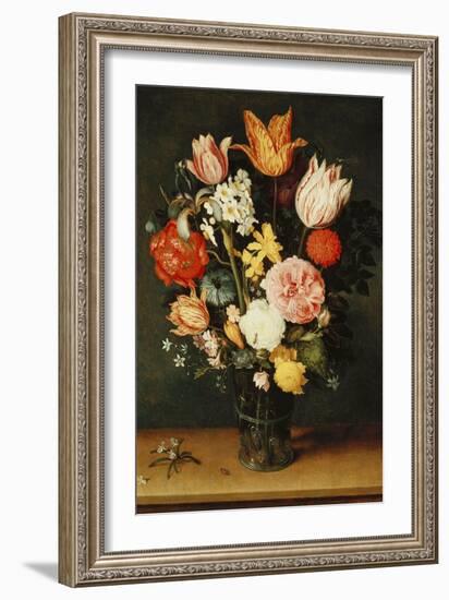 Tulips, Roses and Other Flowers in a Glass Vase-Hendrik Avercamp-Framed Giclee Print