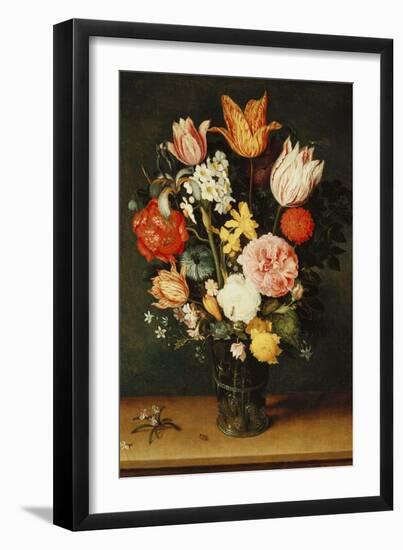 Tulips, Roses and Other Flowers in a Glass Vase-Hendrik Avercamp-Framed Giclee Print