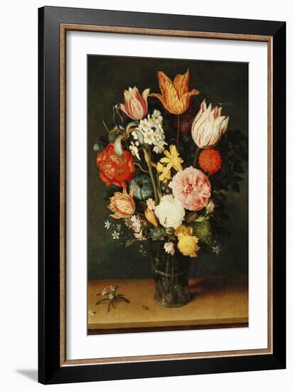 Tulips, Roses and Other Flowers in a Glass Vase-Hendrik Avercamp-Framed Giclee Print