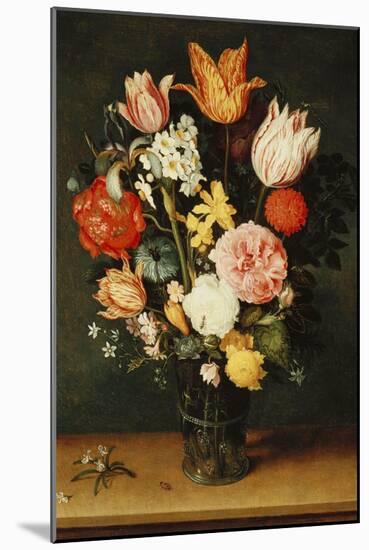 Tulips, Roses and Other Flowers in a Glass Vase-Hendrik Avercamp-Mounted Giclee Print