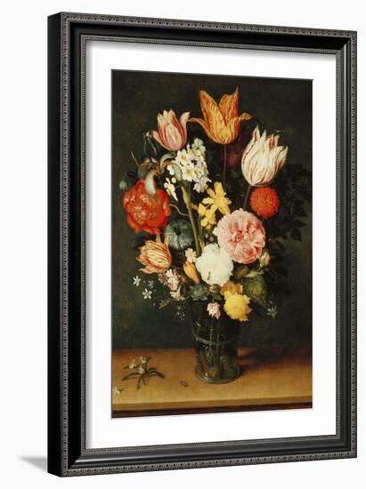 Tulips, Roses and Other Flowers in a Glass Vase-Hendrik Avercamp-Framed Giclee Print