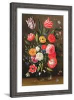 Tulips, Roses, Anemones in a Glass Vase with Butterflies and a Caterpillar-Jan van, the Elder Kessel-Framed Giclee Print