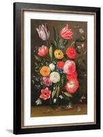 Tulips, Roses, Anemones in a Glass Vase with Butterflies and a Caterpillar-Jan van, the Elder Kessel-Framed Giclee Print