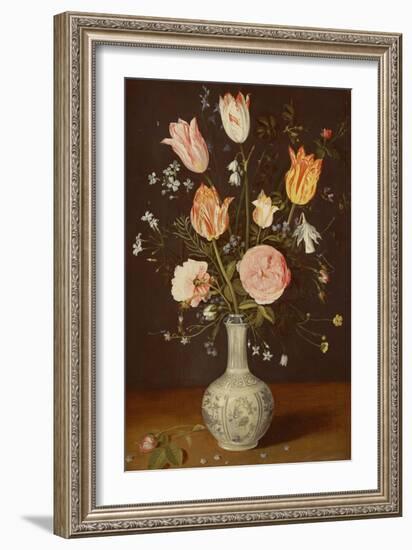 Tulips, Roses, Forget-Me-Nots and Other Flowers in a Late Ming Blue and White Vase-Jan Brueghel the Elder-Framed Giclee Print