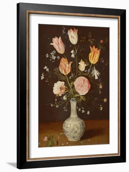 Tulips, Roses, Forget-Me-Nots and Other Flowers in a Late Ming Blue and White Vase-Jan Brueghel the Elder-Framed Giclee Print