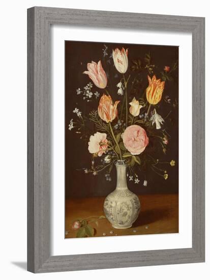 Tulips, Roses, Forget-Me-Nots and Other Flowers in a Late Ming Blue and White Vase-Jan Brueghel the Elder-Framed Giclee Print