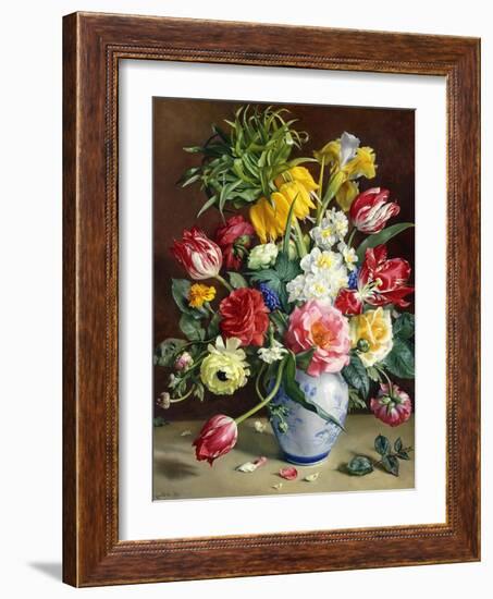 Tulips, Roses, Narcissi and other Flowers in a Blue and White Vase-Klausner R.-Framed Giclee Print