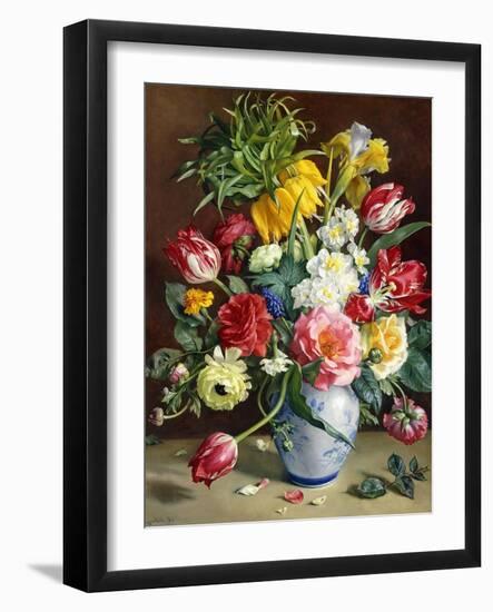 Tulips, Roses, Narcissi and other Flowers in a Blue and White Vase-Klausner R.-Framed Giclee Print