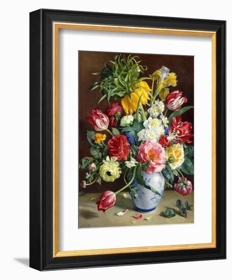 Tulips, Roses, Narcissi and other Flowers in a Blue and White Vase-Klausner R.-Framed Giclee Print