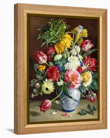 Tulips, Roses, Narcissi and other Flowers in a Blue and White Vase-Klausner R.-Framed Premier Image Canvas