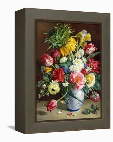 Tulips, Roses, Narcissi and other Flowers in a Blue and White Vase-Klausner R.-Framed Premier Image Canvas