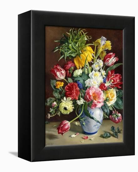 Tulips, Roses, Narcissi and other Flowers in a Blue and White Vase-Klausner R.-Framed Premier Image Canvas
