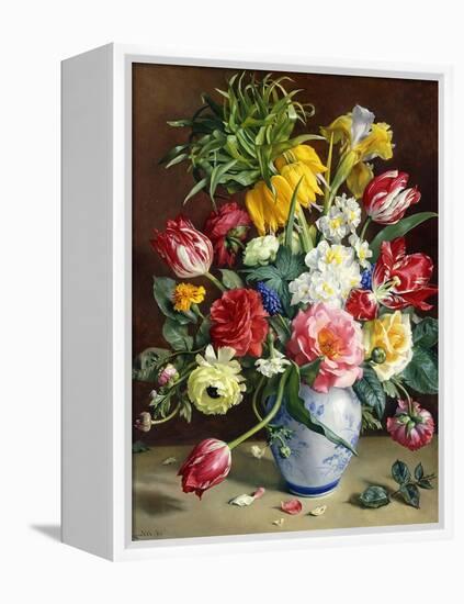 Tulips, Roses, Narcissi and other Flowers in a Blue and White Vase-Klausner R.-Framed Premier Image Canvas