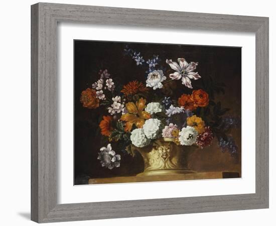 Tulips, Snowballs and Other Flowers in a Sculpted Urn on a Ledge-Peter Casteels-Framed Giclee Print