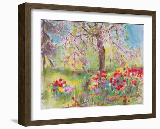 Tulips under Blossoming Appletree, 1991-Eva Fischer-Keller-Framed Giclee Print