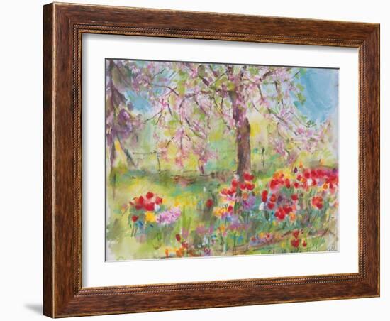 Tulips under Blossoming Appletree, 1991-Eva Fischer-Keller-Framed Giclee Print