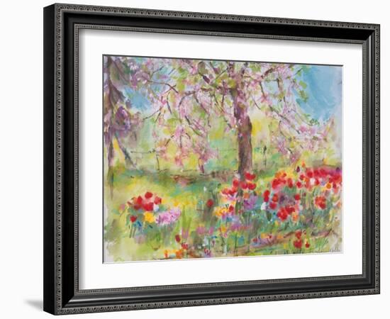 Tulips under Blossoming Appletree, 1991-Eva Fischer-Keller-Framed Giclee Print