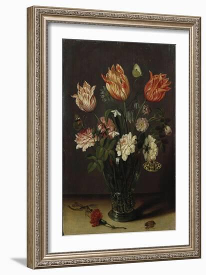 Tulips with Other Flowers in a Glass on a Table-George Wesley Bellows-Framed Giclee Print