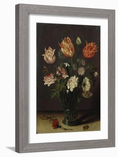 Tulips with Other Flowers in a Glass on a Table-George Wesley Bellows-Framed Giclee Print