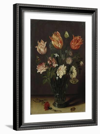 Tulips with Other Flowers in a Glass on a Table-George Wesley Bellows-Framed Giclee Print