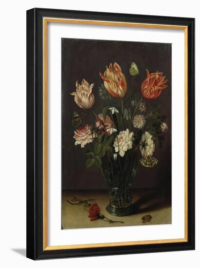 Tulips with Other Flowers in a Glass on a Table-George Wesley Bellows-Framed Giclee Print