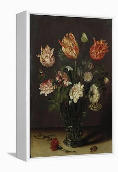 Tulips with Other Flowers in a Glass on a Table-George Wesley Bellows-Framed Premier Image Canvas