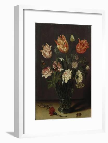 Tulips with Other Flowers in a Glass on a Table-George Wesley Bellows-Framed Giclee Print