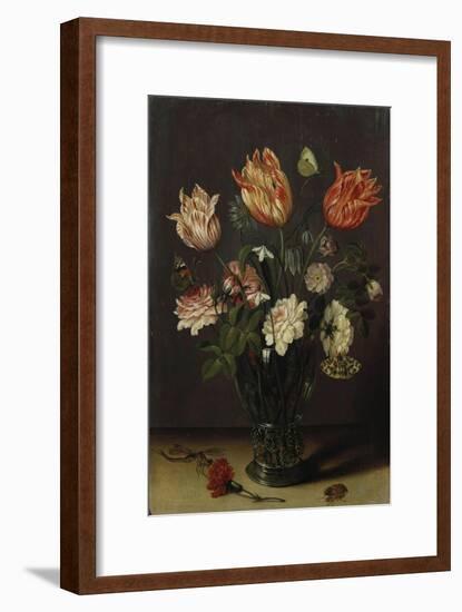 Tulips with Other Flowers in a Glass on a Table-George Wesley Bellows-Framed Giclee Print