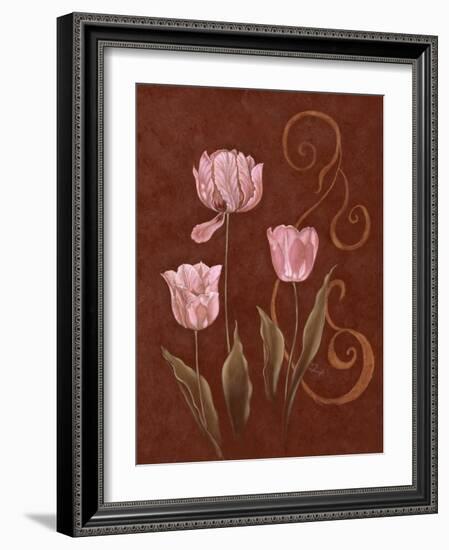 Tulips with Scroll 2-Judy Mastrangelo-Framed Giclee Print