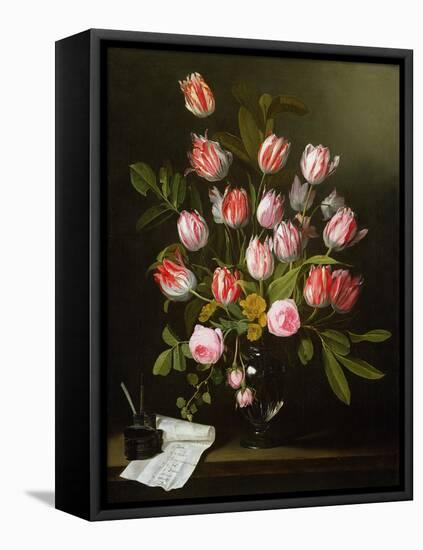 Tulips, Yellow and Pink Roses in a Glass Vase-Jan Philip Van Thielen-Framed Premier Image Canvas