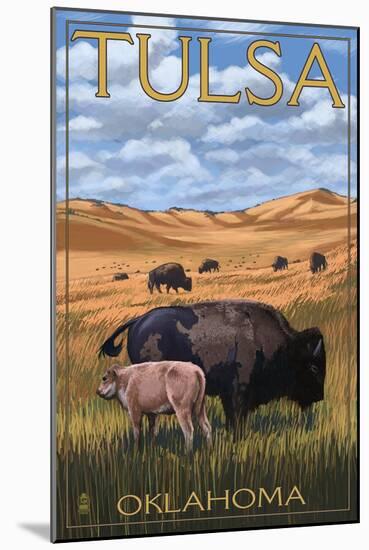 Tulsa, Oklahoma - Buffalo and Calf-Lantern Press-Mounted Art Print