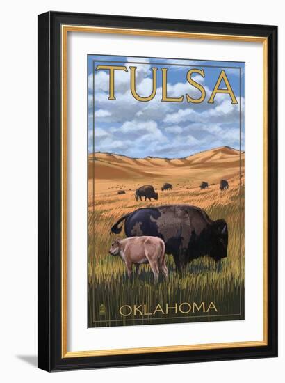 Tulsa, Oklahoma - Buffalo and Calf-Lantern Press-Framed Art Print