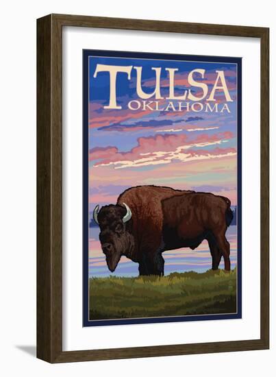 Tulsa, Oklahoma - Buffalo and Sunset-Lantern Press-Framed Premium Giclee Print