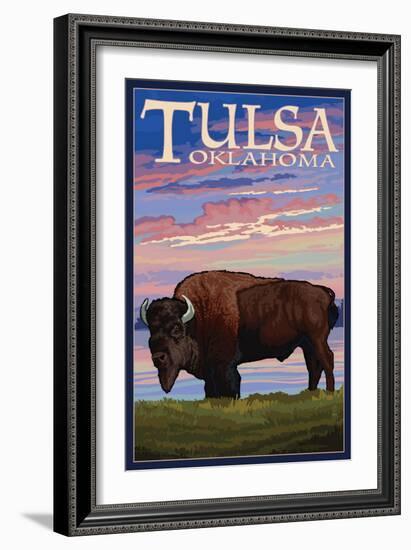 Tulsa, Oklahoma - Buffalo and Sunset-Lantern Press-Framed Art Print