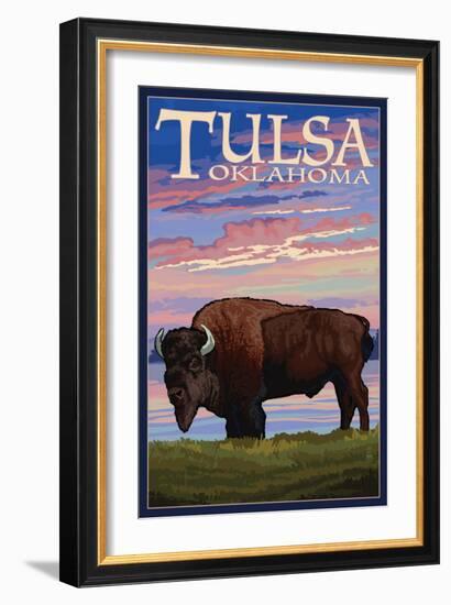 Tulsa, Oklahoma - Buffalo and Sunset-Lantern Press-Framed Art Print