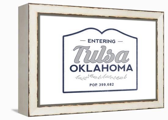 Tulsa, Oklahoma - Now Entering (Blue)-Lantern Press-Framed Stretched Canvas