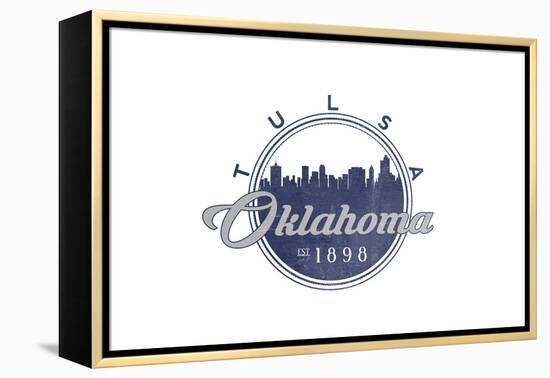 Tulsa, Oklahoma - Skyline Seal (Blue)-Lantern Press-Framed Stretched Canvas