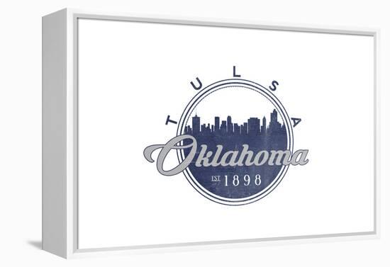 Tulsa, Oklahoma - Skyline Seal (Blue)-Lantern Press-Framed Stretched Canvas