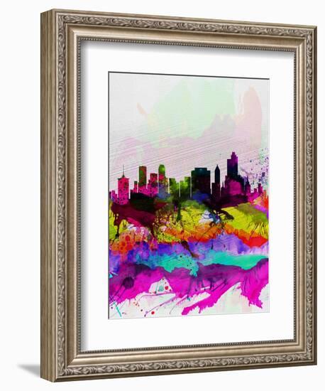 Tulsa Watercolor Skyline-NaxArt-Framed Art Print