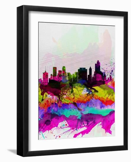 Tulsa Watercolor Skyline-NaxArt-Framed Art Print