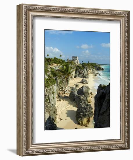 Tulum Beach and El Castillo Temple at Ancient Mayan Site of Tulum, Tulum, Quintana Roo, Mexico-null-Framed Premium Photographic Print