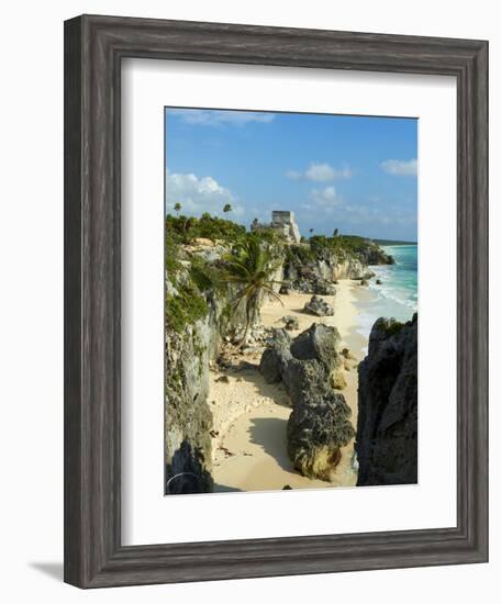 Tulum Beach and El Castillo Temple at Ancient Mayan Site of Tulum, Tulum, Quintana Roo, Mexico-null-Framed Premium Photographic Print