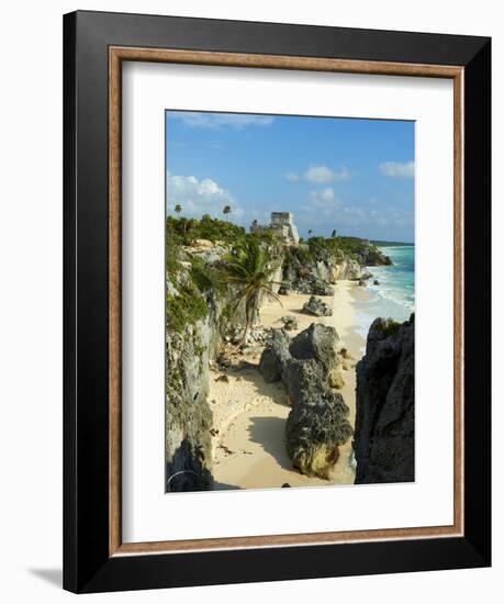 Tulum Beach and El Castillo Temple at Ancient Mayan Site of Tulum, Tulum, Quintana Roo, Mexico-null-Framed Premium Photographic Print