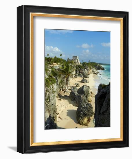 Tulum Beach and El Castillo Temple at Ancient Mayan Site of Tulum, Tulum, Quintana Roo, Mexico-null-Framed Premium Photographic Print