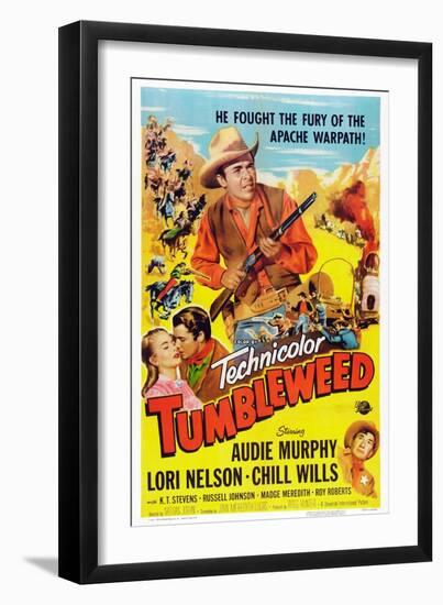 Tumbleweed, Kissing from Left: Lori Nelson, Audie Murphy, Chill Wills, 1953-null-Framed Art Print