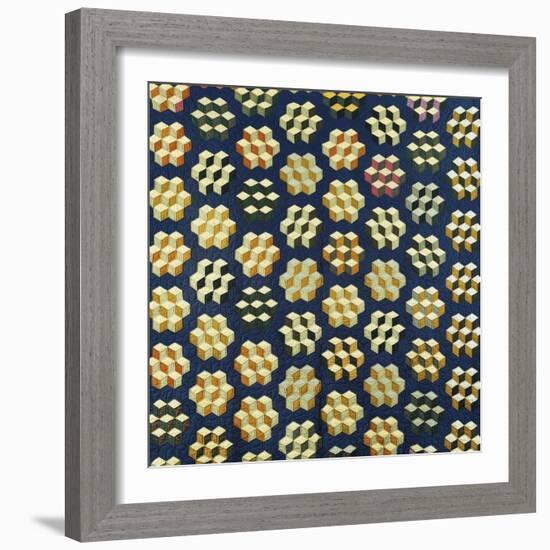 Tumbling Blocks Coverlet, American, 19th Century-null-Framed Giclee Print